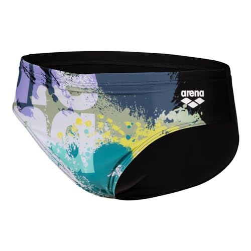 arena Herren Badehose Badeslip Schwimmhose Swim Briefs Waves Breaking, Farbe:Schwarz, Artikel:-500 Black/Black Multi, Größe:7 von arena