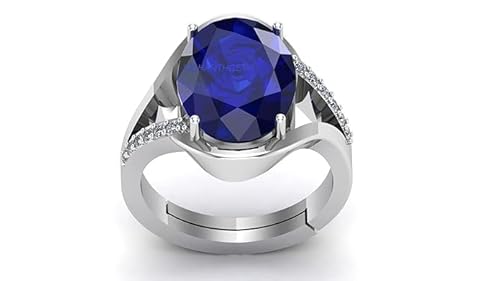 arenaworldFZ 10.25 Ratti Zertifizierter Original Blauer Saphir Ring 925 Sterling Silber Verstellbarer Neelam Ring für Damen & Herren Silber/Edelstein Blauer Saphir von arenaworldFZ