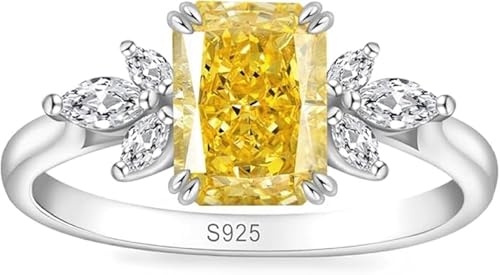 arenaworldFZ 4,25 Karat gelber Saphir Asscher-Schliff Pukhraj Edelstein Blumendesign Statement 925 Sterling Silber Verlobungsring Hochzeit Geschenk Ring 7 Silber/Edelstein gelber Saphir von arenaworldFZ