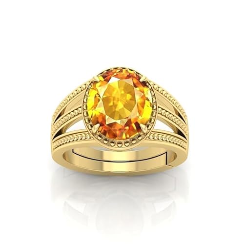 arenaworldFZ 5.25 Ratti Pukhraj Stone Original zertifizierter gelber Saphir-Edelstein verstellbarer Damen-Mann-Ring für Unisex-Erwachsene, Silber/Edelstein, gelber Saphir von arenaworldFZ
