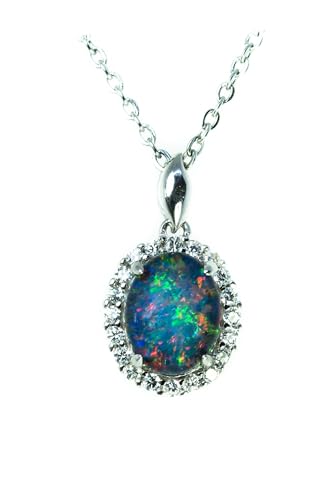 arenaworldFZ Australia Fire Opal Halskette Echt Australian Triplet Opal Halskette Anhänger in 925 Sterling Silber Weißgold vergoldet Damenschmuck Klein Silber/Edelstein Opal von arenaworldFZ