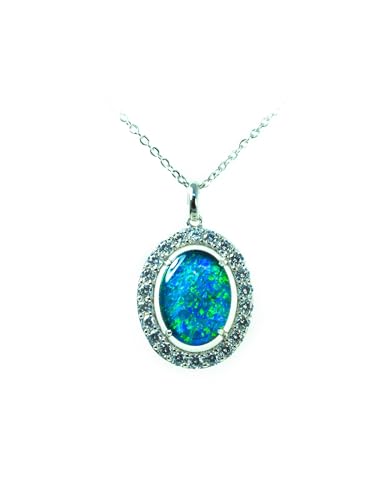 arenaworldFZ Australien Triplett Opal Schmuck Feueropal Australischer Triplett Opal Halskette Anhänger in Sterlingsilber Weißgold plattiert Damenschmuck, klein, Silber/Edelstein, Opal von arenaworldFZ