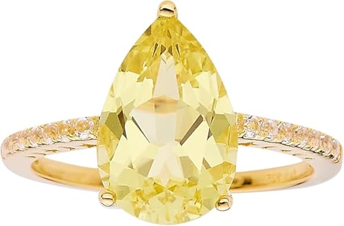 arenaworldFZ Birne Ceylon Gelber Saphir Lünette Set Ring November Geburtsstein Brautring Premium Qualität Gelber Edelstein Solitärring Geschenk für Frau 7 Silber Edelstein Gelb Saphir von arenaworldFZ