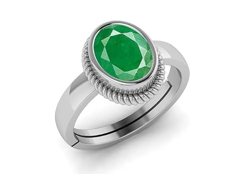 arenaworldFZ Natürlicher 8 Karat Smaragdstein Arstrologischer Zweck Silber Verstellbarer Ring für Herren, Silber/Edelstein, Smaragd von arenaworldFZ