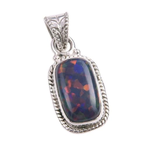 arenaworldFZ Natürlicher zertifizierter schwarzer Opal Edelstein Anhänger Halskette Hochzeitsgeschenk Kissenform Opal für Damen Herren Klein Silber Edelstein Opal von arenaworldFZ