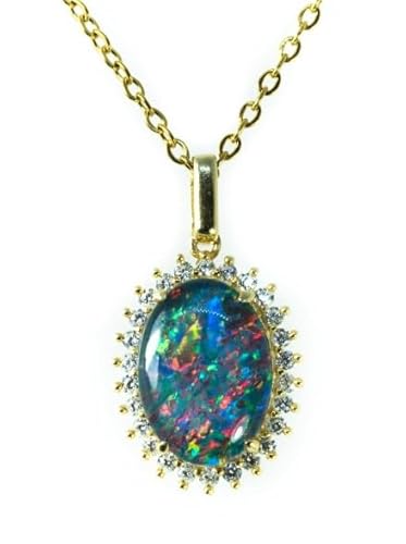 arenaworldFZ Opal Halskette - Echte australische Triplett Opal Halskette Anhänger in 925 Sterling Silber vergoldet Damenschmuck klein Silber Edelstein Opal von arenaworldFZ
