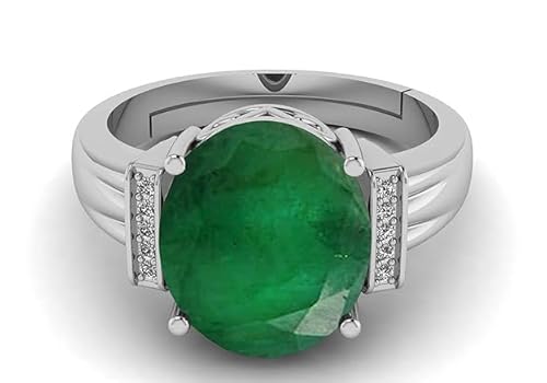 arenaworldFZ Zertifizierter natürlicher Smaragd Panna Verstellbarer Rashi Ratan Versilberung Ring für astrologische Zwecke Männer & Frauen Silber/Edelstein Smaragd von arenaworldFZ