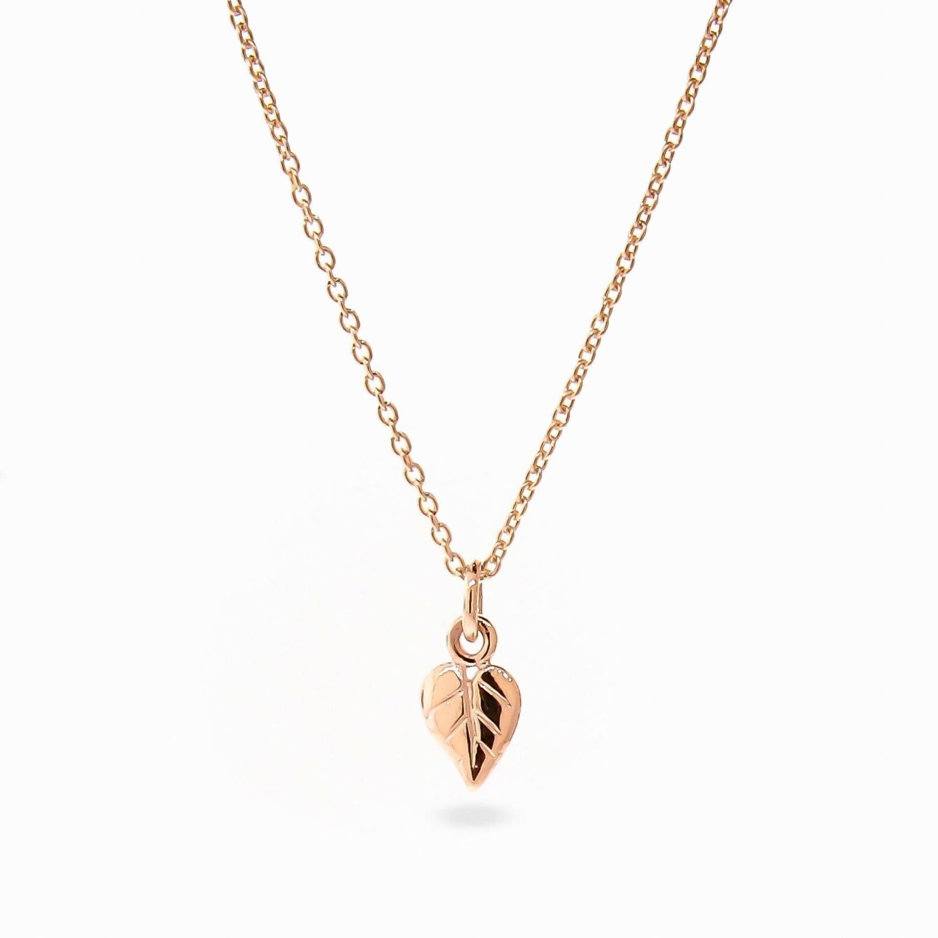 Rosegold Kleiner Herz-Blatt-Anhänger, 9 Karat Mit Optionaler Kabelkette Aus Rosegold Kleiner Herz-Blatt-Anhänger, 9 Karat Mit Optionaler Kabelkette Aus von argentonDesign
