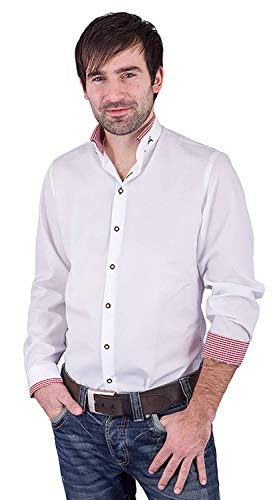 arido Trachtenhemd Herren 2624 255 Baumwollhemd Weiß Rot Kariert Hemd Stehkragen Slim Fit Freizeit Shirt Herren - Größe 39 von arido