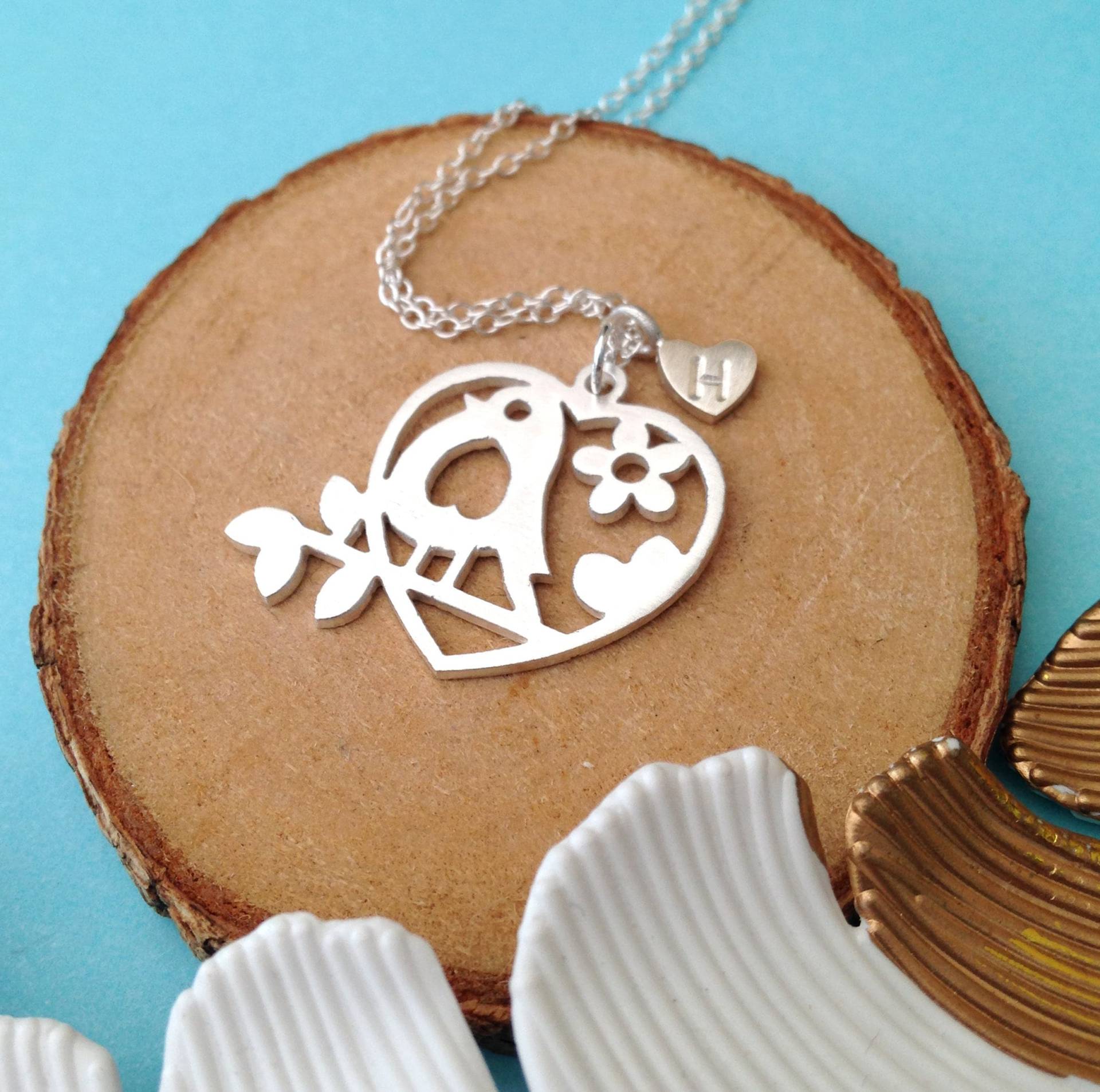 sterling Silber Robin Initial Herz Halskette, Personalisierter Weihnachtsschmuck Für Mama, Geburtstagsgeschenke Sie, Eleganter Vogelcharme Anhänger von aringadaygifts