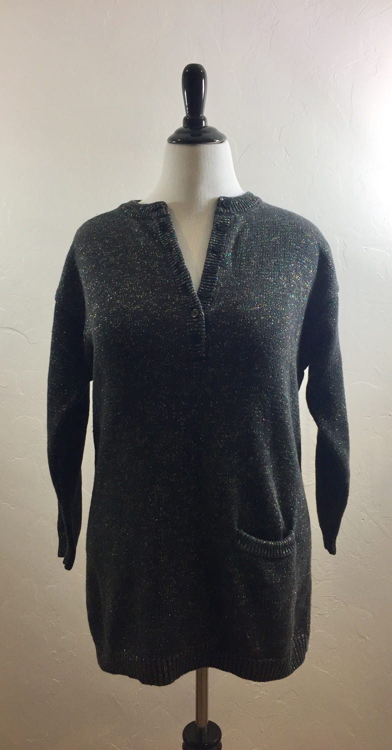 Vintage Pullover, 80Er Jahre Regenbogen Slouchy Pullover Mit Glitzernden Extra Lange Tasche, Urlaub von arizonastartradingco