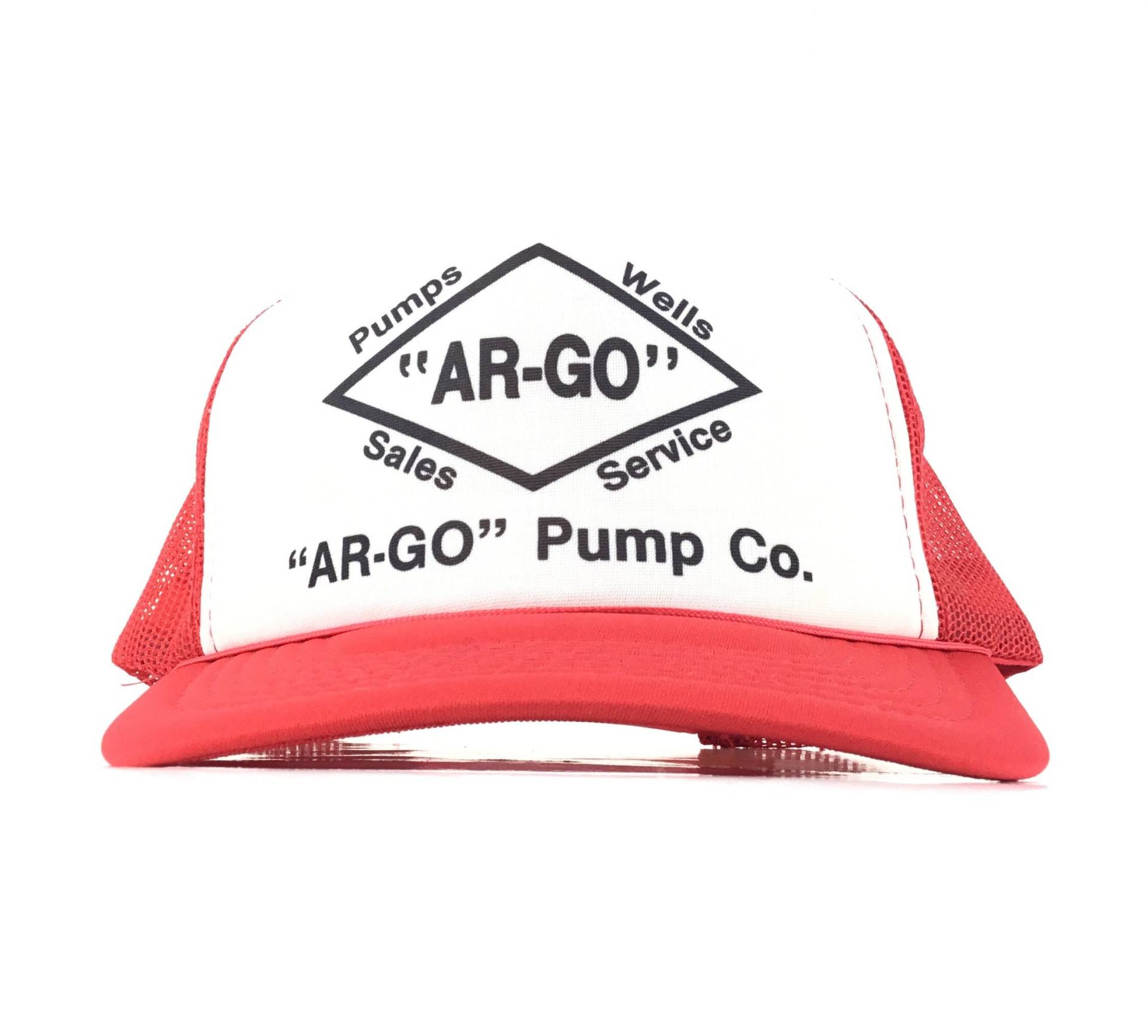 Vintage 1990Er Ar-Go Pump Co. Pumps & Wells Parts Service Red Trucker Hat Polymesh Cap Snapback Mens Size Polyester von arm90210