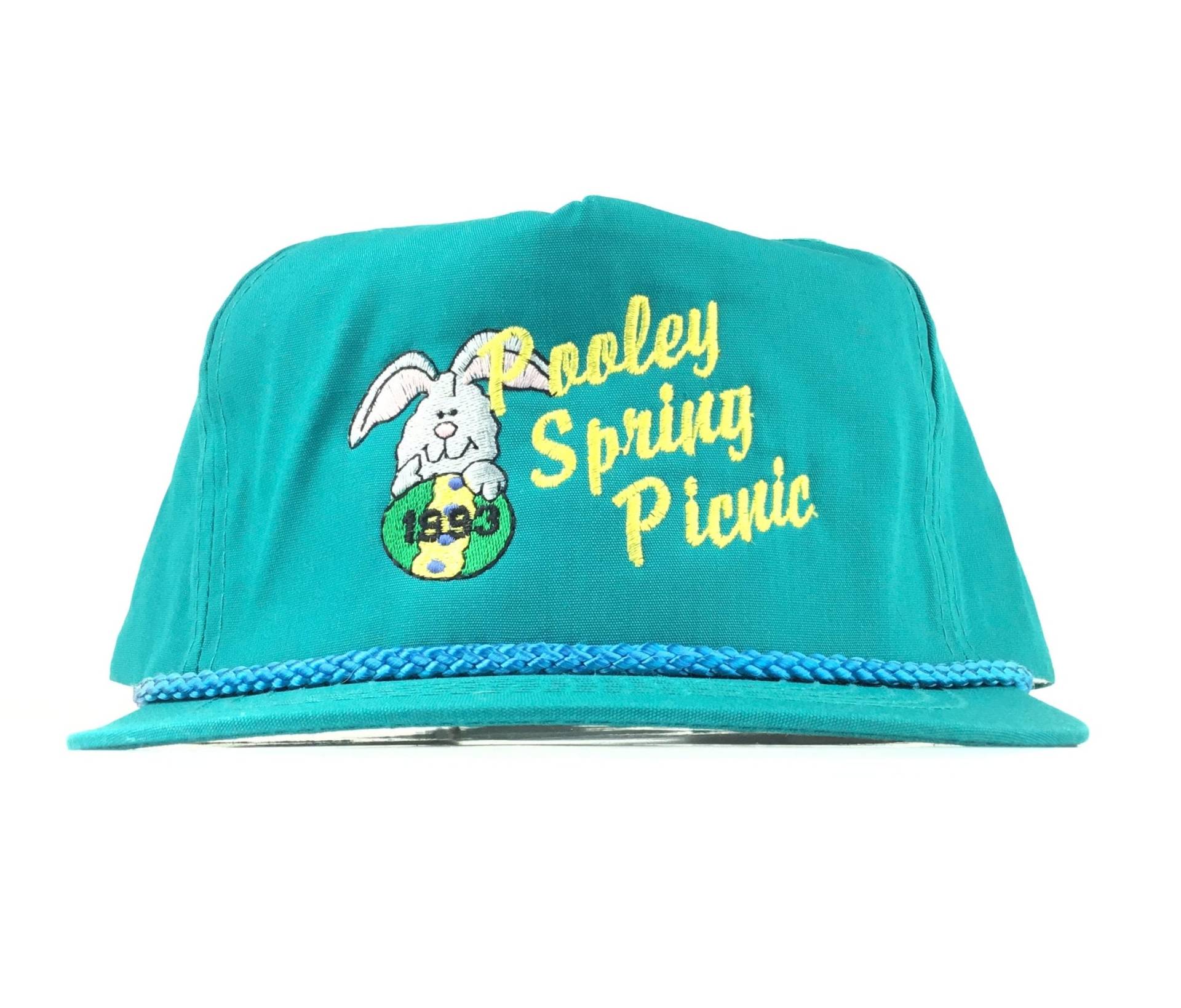 Vintage 1993 "93 Pooley Spring Picnic | Easter Bunny Logo California Teal Baseball Cap Hut Adj. Mens Size Cotton Poly Blend von arm90210