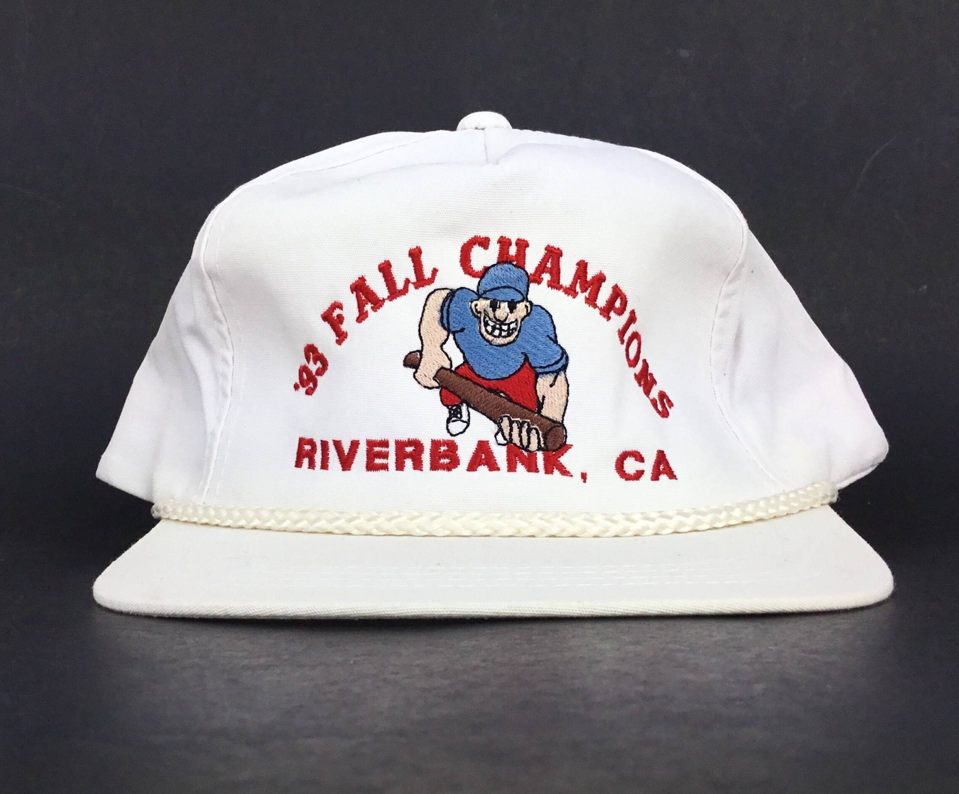 Vintage 1993 Fall Champions Riverbank Ca California White Baseball Cap Hat Snapback Mens Size Cotton Poly Blend von arm90210