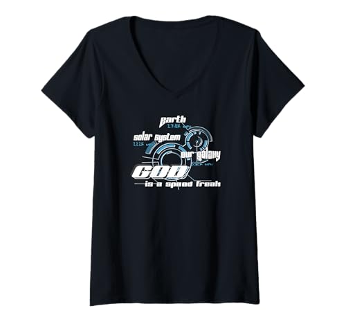 Damen God is a speed freak - science is cool and funny T-Shirt mit V-Ausschnitt von arma-design