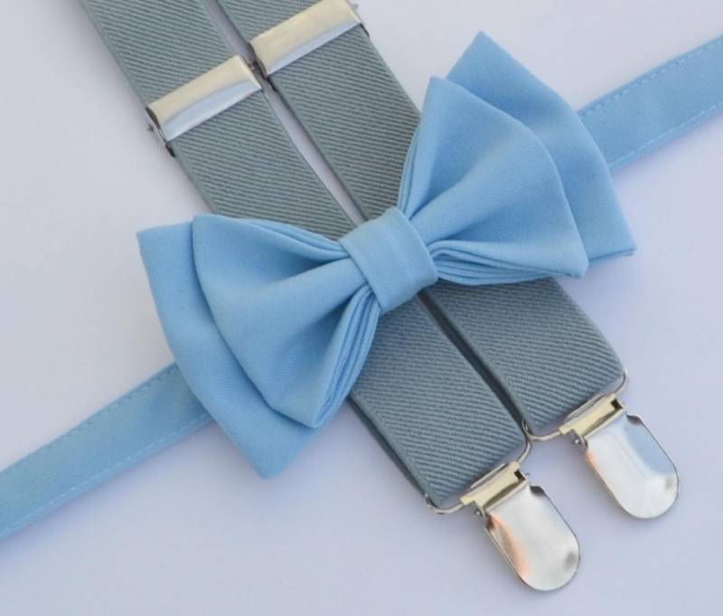 Baby Blaue Fliege & Hellgraue Hosenträger Set, Hellblaue Fliege, Graue Hosenträger, Ringträger Outfit, Bräutigam Groomsmen Hochzeitskleidung von armoniia