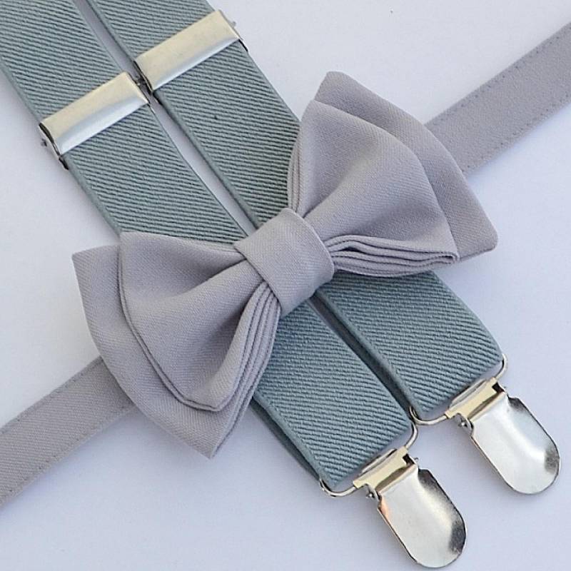 Hellgraue Fliege & Hosenträger Set, Silbergraue Fliege, Hochzeitsfliege, Ringträger Hosenträger, Graues Hochzeits Outfit von armoniia