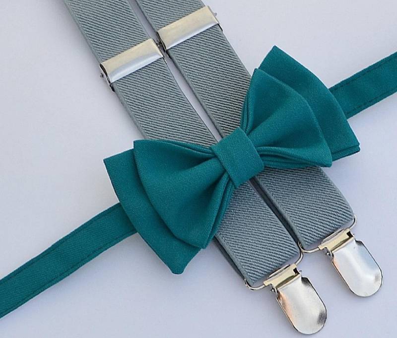 Petrol Fliege & Graue Hosenträger Set, Hosenträger, Grüne Wald Fliege, Herbsthochzeit Outfit Bräutigam Und Trauzeugen, Kinder von armoniia