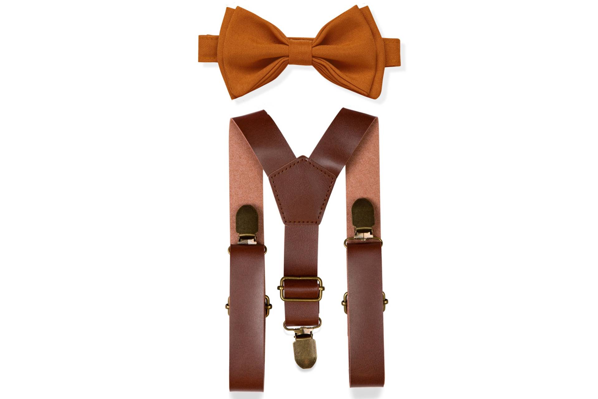 Rostige Kupferfliege & Braune Lederhosenträger Für Baby Kleinkind Jungen Männer, Hochzeit Fliege Hosenträger, Kinder Ringträger von armoniia