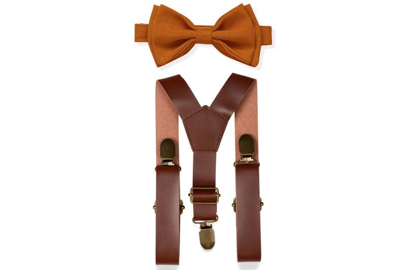 Rostige Kupferfliege & Braune Lederhosenträger Für Baby Kleinkind Jungen Männer, Hochzeit Fliege Hosenträger, Kinder Ringträger von armoniia