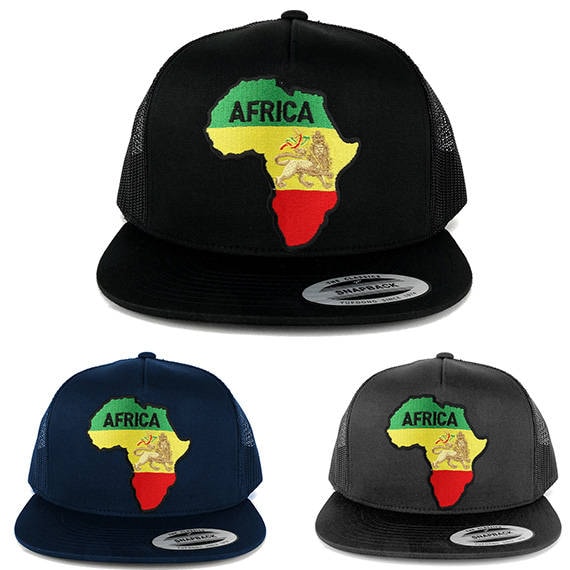 5 Panel Rgy Afrika Karte Und Rasta Löwe Bestickt Patch Flache Bill Mesh Snapback | 6006-Africa-6 von armycrew
