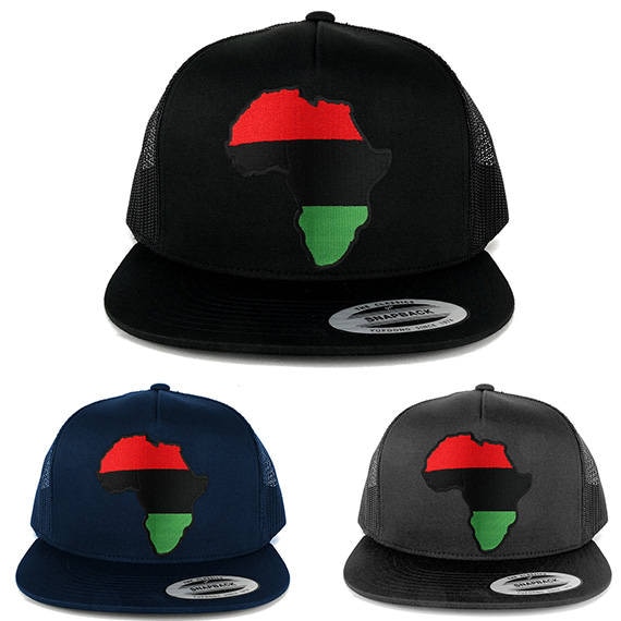 5 Panel Rot Schwarz Grün Afrika Karte Bestickt Patch Flache Bill Mesh Snapback | 6006-Africa-7 von armycrew