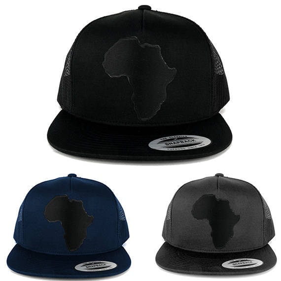 5 Panel Solide Schwarz Afrika Karte Bestickt Eisen Auf Patch Flache Bill Mesh Snapback | 6006-Africa-17 von armycrew