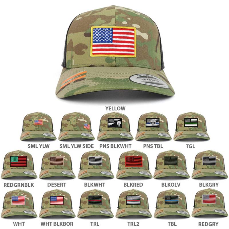 Assorted Usa Patch Camouflage Strukturierte Trucker Mesh Baseball Cap | Flex-6606Mc-Usa-Flag von armycrew