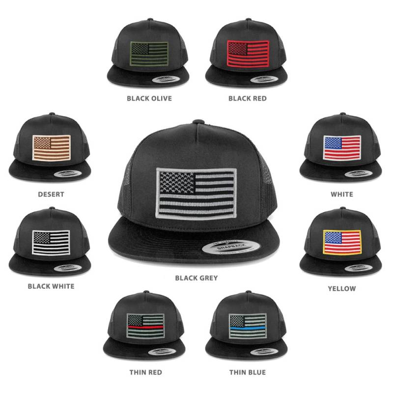 Flexfit 5 Panel American Flag Patched Snapback Mesh Charcoal Cap | 6006-Char von armycrew