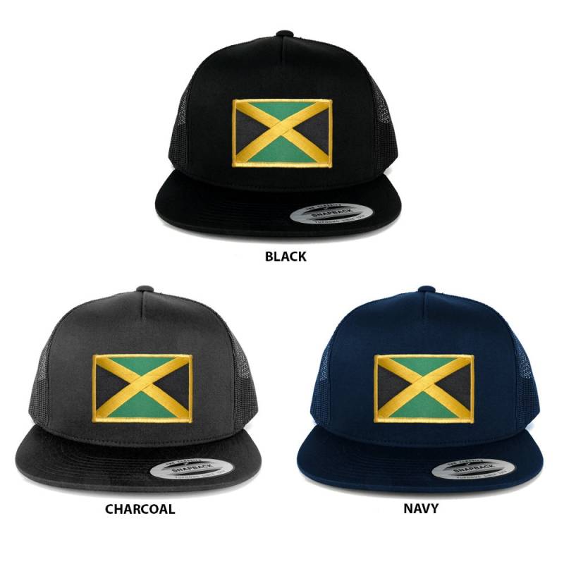 Flexfit 5 Panel Jamaika Flagge Bestickt Eisen Auf Patch Snapback Mesh Trucker Cap | 6006-Fpa120 von armycrew