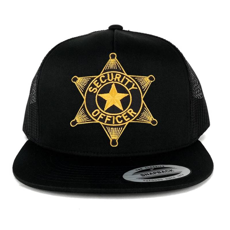 Flexfit 5 Panel Sicherheitsoffizier Schwarz Gold Star Embroidered Patch Snapback Mesh Trucker Cap | 6006-Pl336 von armycrew