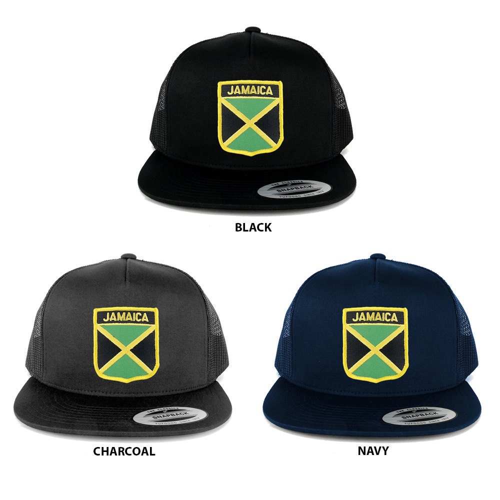 Flexit 5 Panel Jamaika Flagge Schild Und Text Bestickt Patch Snapback Mesh Cap | 6006-Fps120 Flexit 5 Panel Jamaika Flagge Schild Und Text Bestickt Patch Snapback Mesh Cap | 6006-Fps120 von armycrew