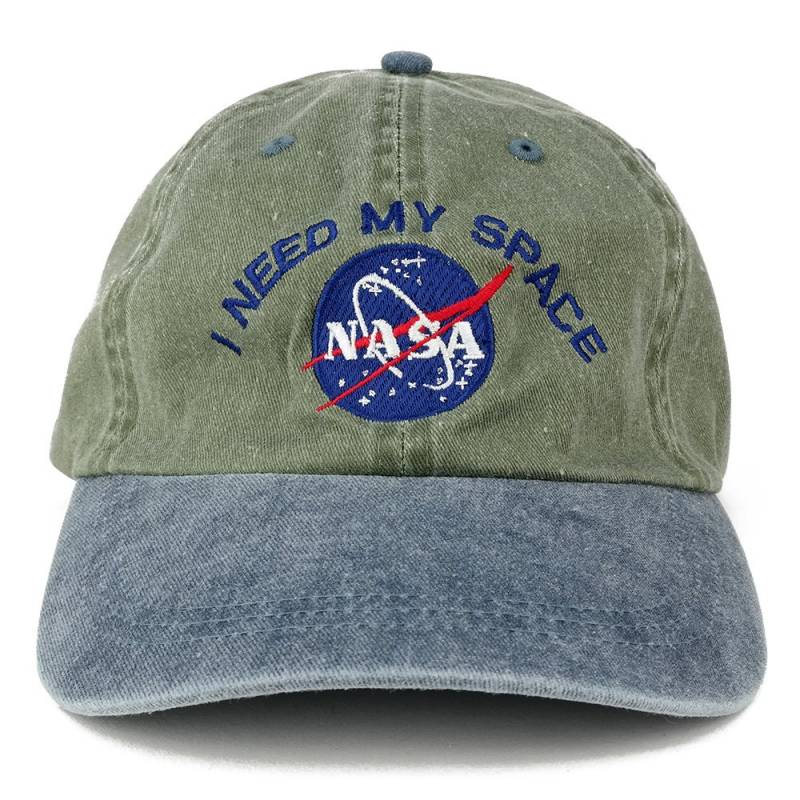 I Need My Space Nasa Fleischbällchen Bestickte 100% Baumwollmütze - Olive Navy von armycrew
