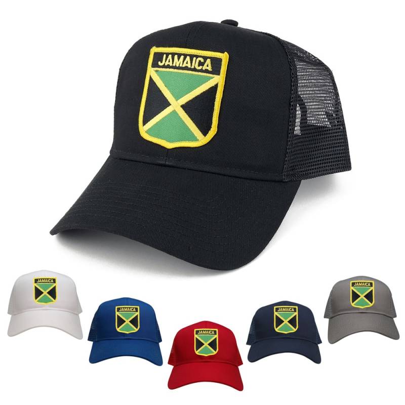 Jamaika-Flagge Schild Bestickt Eisen Auf Patch Verstellbare Mesh Trucker Cap | 30-287-Fps120-Jam-Shield von armycrew
