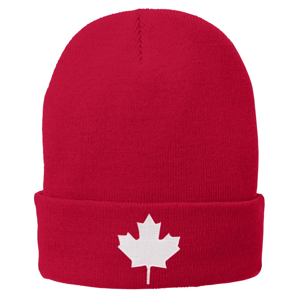 Kanada Maple Leaf Gestickte Winter Manschette Lange Mütze - Weiße Flagge 3 Farben von armycrew