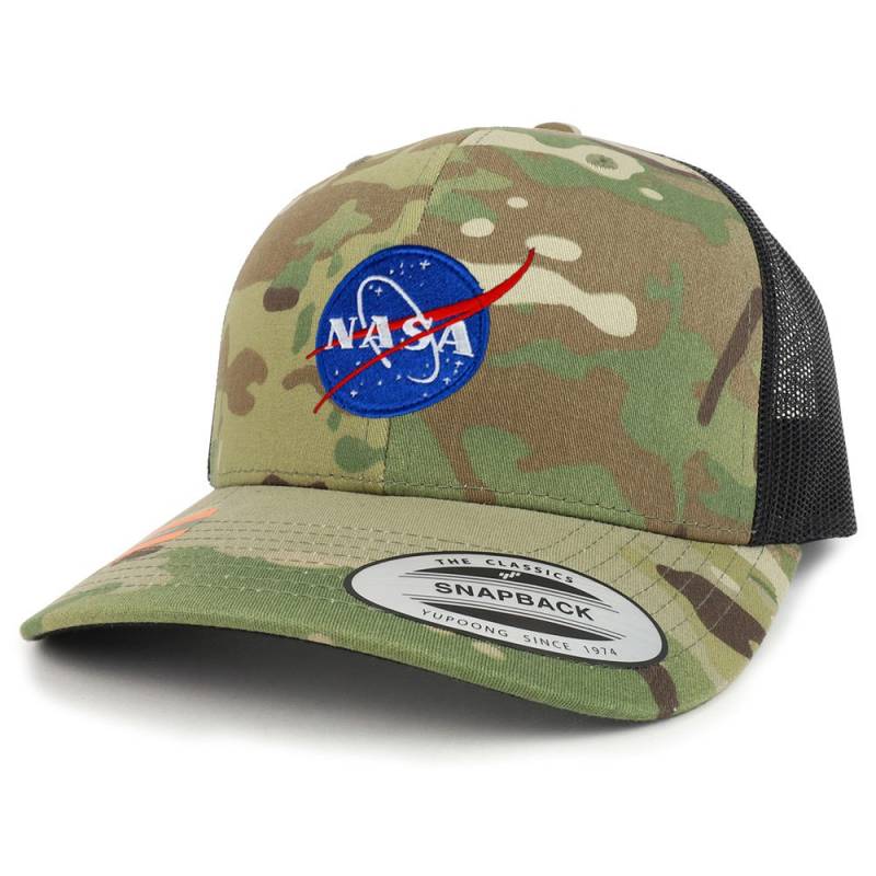 Kleine Nasa Insignia Patch Camouflage Strukturierttrucker Mesh Baseball Cap | Flex-6606Mc-Insignia-Sm von armycrew