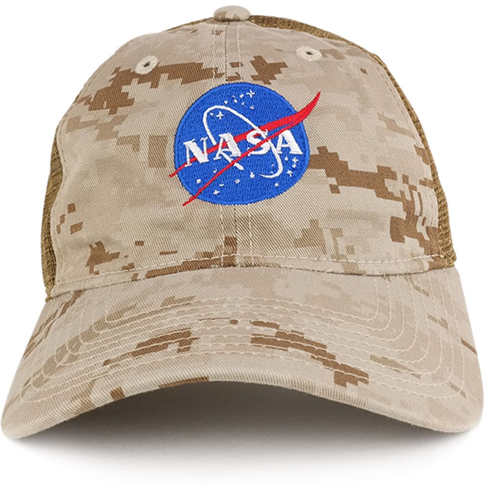 Low Profile Unstrukturierte Nasa Insignia Bestickt Camo Mesh Trucker Cap | 255-Insignia von armycrew