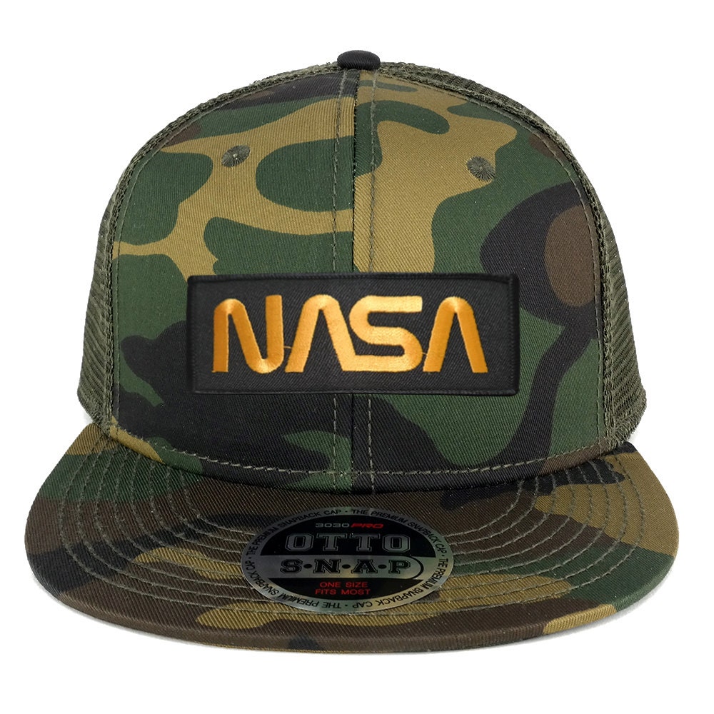 Nasa Wurm Gold Text Bestickt Patch Snapback Camo Trucker Mesh Cap | 153-1120-Pm302 von armycrew
