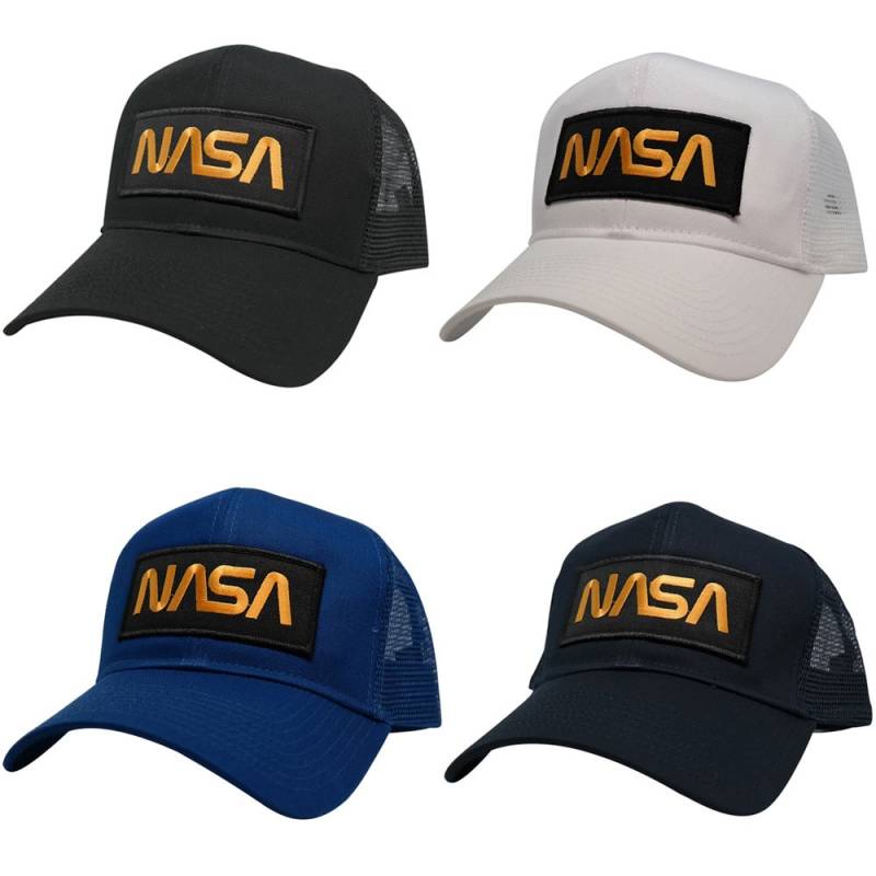 Nasa Wurm Gold Text Gepatcht Mesh Trucker Baseball Cap von armycrew