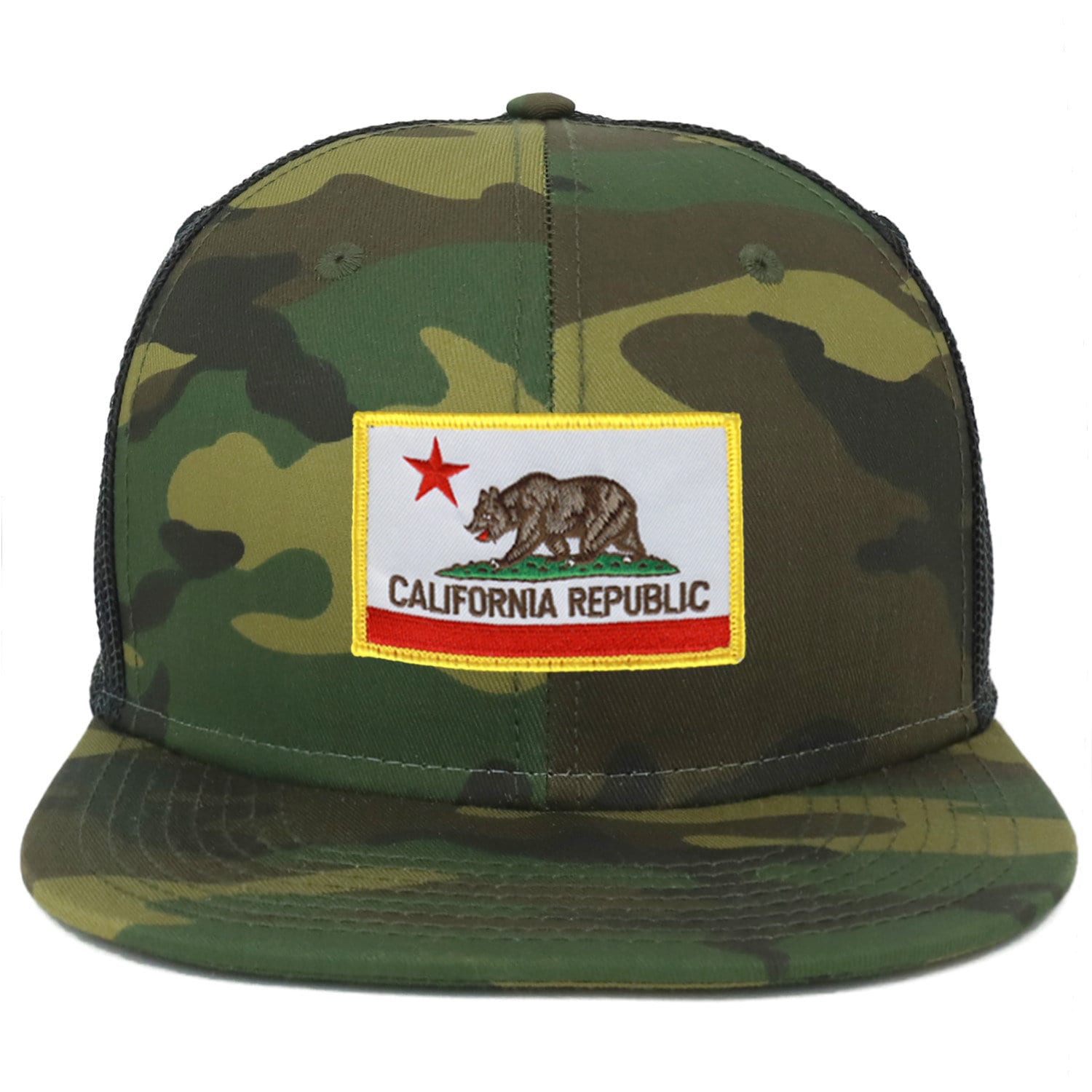 Oversize Xxl California State Flagge Patch Camouflage Flatbill Mesh Snapback Cap Oversize Xxl California State Flagge Patch Camouflage Flatbill Mesh Snapback Cap von armycrew