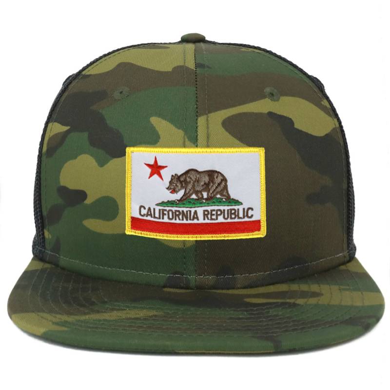 Oversize Xxl California State Flagge Patch Camouflage Flatbill Mesh Snapback Cap von armycrew