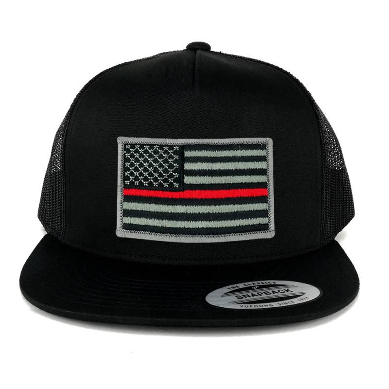 Oversize Xxl Dünne Rote Linie Usa Flagge Patch 5 Panel Flatbill Snapback Mesh Cap von armycrew