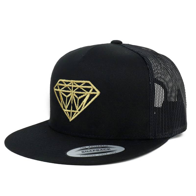 Oversize Xxl Gold Diamant Bestickt 5 Panel Flatbill Snapback Mesh Cap von armycrew