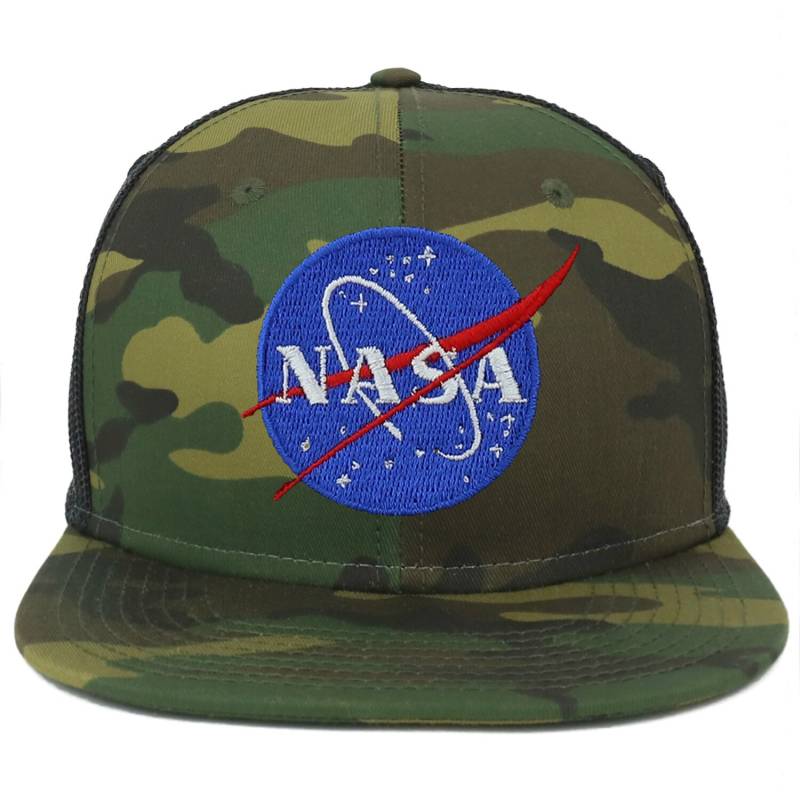 Oversize Xxl Nasa Insignia Logo Patch Camouflage Flatbill Mesh Snapback Cap von armycrew