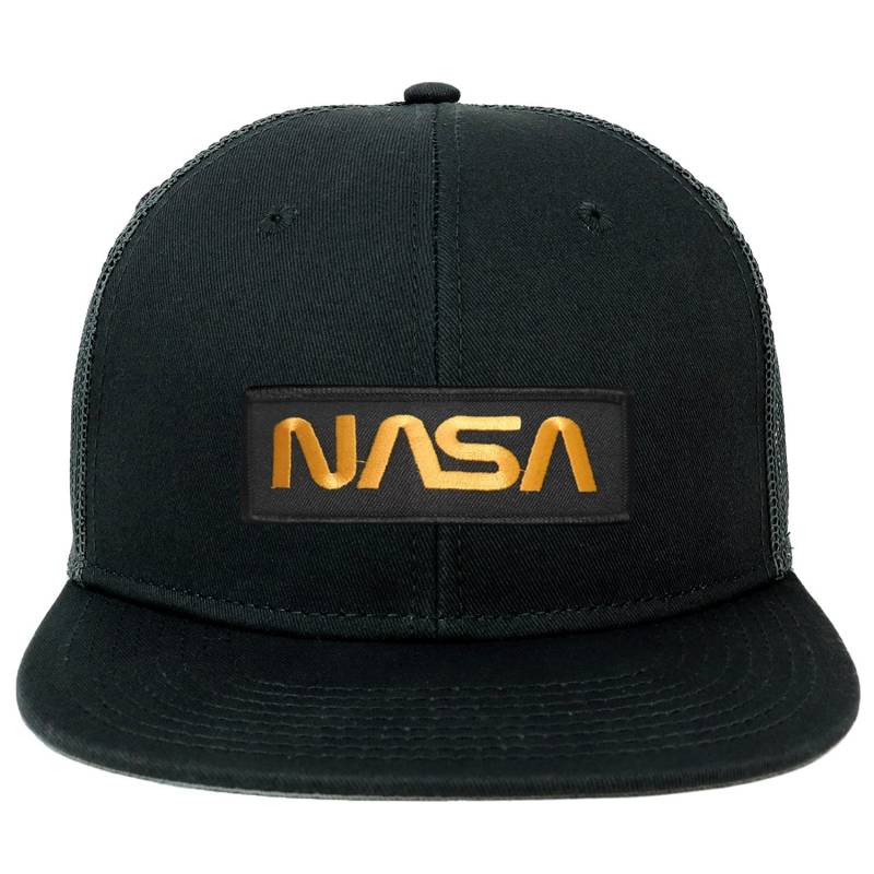 Oversize Xxl Nasa Wurm Gold Text Patch Flatbill Mesh Snapback Cap von armycrew