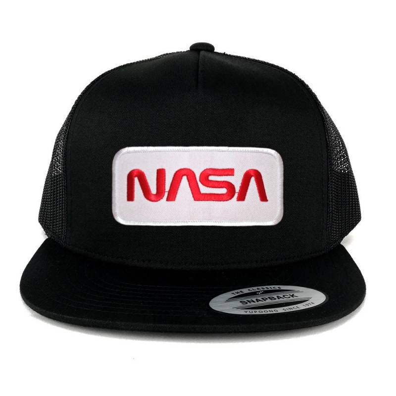 Oversize Xxl Nasa Wurm Rot Text Patch 5 Panel Flatbill Snapback Mesh Cap von armycrew