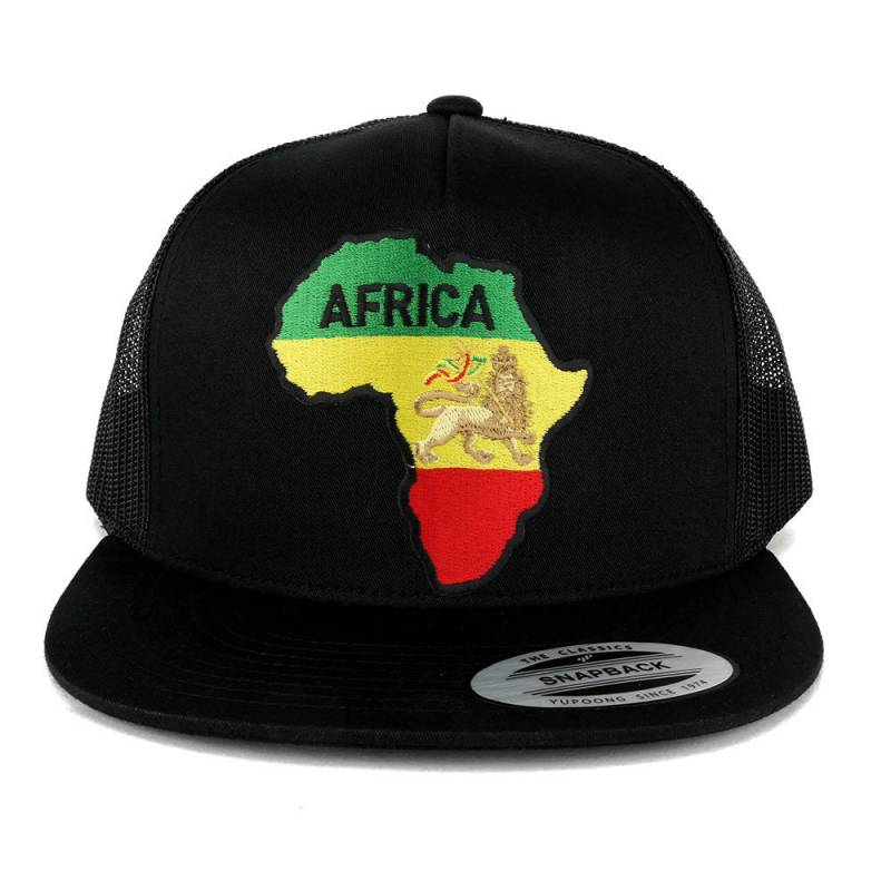 Oversize Xxl Rgy Afrika Karte Und Rasta Lion Patch 5 Panel Flatbill Snapback Mesh Cap von armycrew