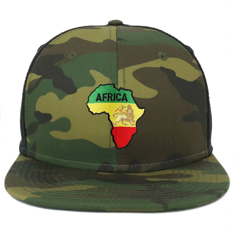 Oversize Xxl Rgy Afrika Karte Und Rasta Lion Patch Camouflage Flatbill Mesh Snapback Cap von armycrew