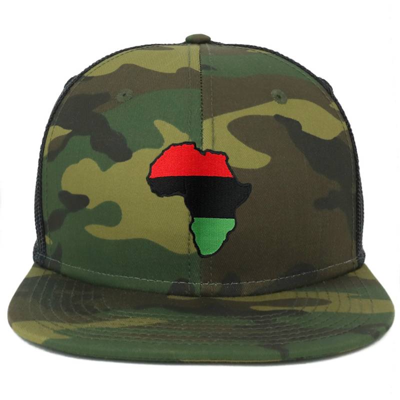 Oversize Xxl Rot Schwarz Grün Afrika Karte Patch Camouflage Flatbill Mesh Snapback Cap von armycrew