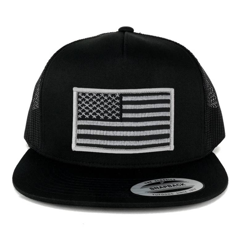 Oversize Xxl Schwarz Grau Usa Flagge Patch 5 Panel Flatbill Snapback Mesh Cap von armycrew